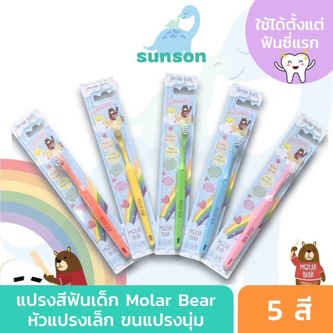 [หมอฟันเด็กแนะนำ] แปรงสีฟันเด็ก Molar Bear ( เด็กเล็ก 0-3 ปี ) ขนแปรงนุ่ม หัวแปรงขนาดเล็ก โค้งมน คอเรียวยาว ใช้คู่กับ ยาสีฟันเด็ก Molar Bear