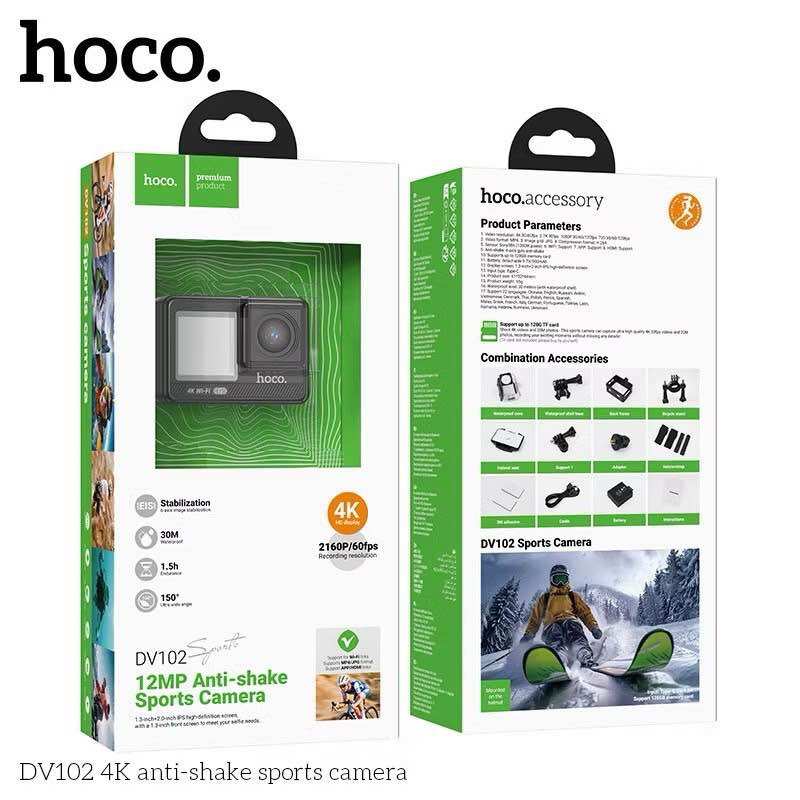 SY HOCO DV102 กล้องแอคชั่น Sports camera คุณภาพ 2160P/60fps กล้องกันน้ำลึก 30 เมตร เลนส์กว้าง 150 องศา ราคา 2,090 บาท*ส่งฟรี