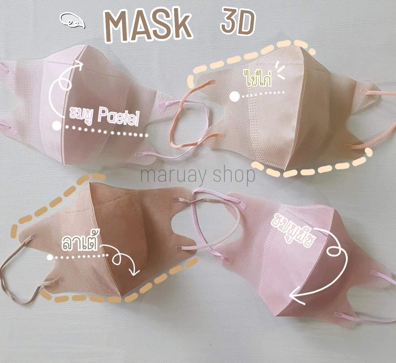 แมส3D ผู้ใหญ่  ใส่สบายเบา ไม่เจ็บหู กระชับหน้า ใสแล้วดูหน้าเรียว กันฝุ่น เชื้อโรค กันน้ำ อย่างดี (แพค10ชิ้น)