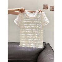 La Chapelle | เสื้อยืดคอ rund แขนสั้น ขอบริ้วสีฟ้า สำหรับฤดูร้อน