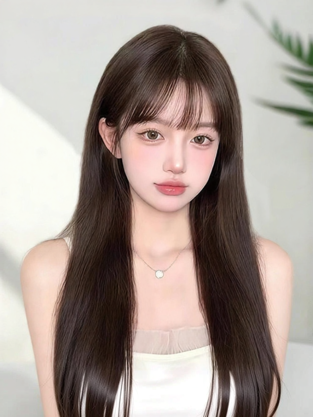 MENGSIQIAN | Full Head Straight Long Hair Air Bangs Real Human Hair Lightweight Invisible Lace Wig ราคา 37,438 บาท*ส่งฟรี