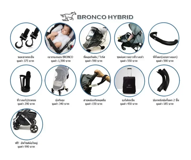 ภาพสินค้าPRE-ORDER รุ่นใหม่ล่าสุด 2024 รถเข็นเด็ก BRONCO HYBRID PLUS G3 ขึ้นเครื่องบินได้ ของแถม 11 รายการ จากร้าน BRONCO OFFICIALS  บน Lazada ภาพที่ 2