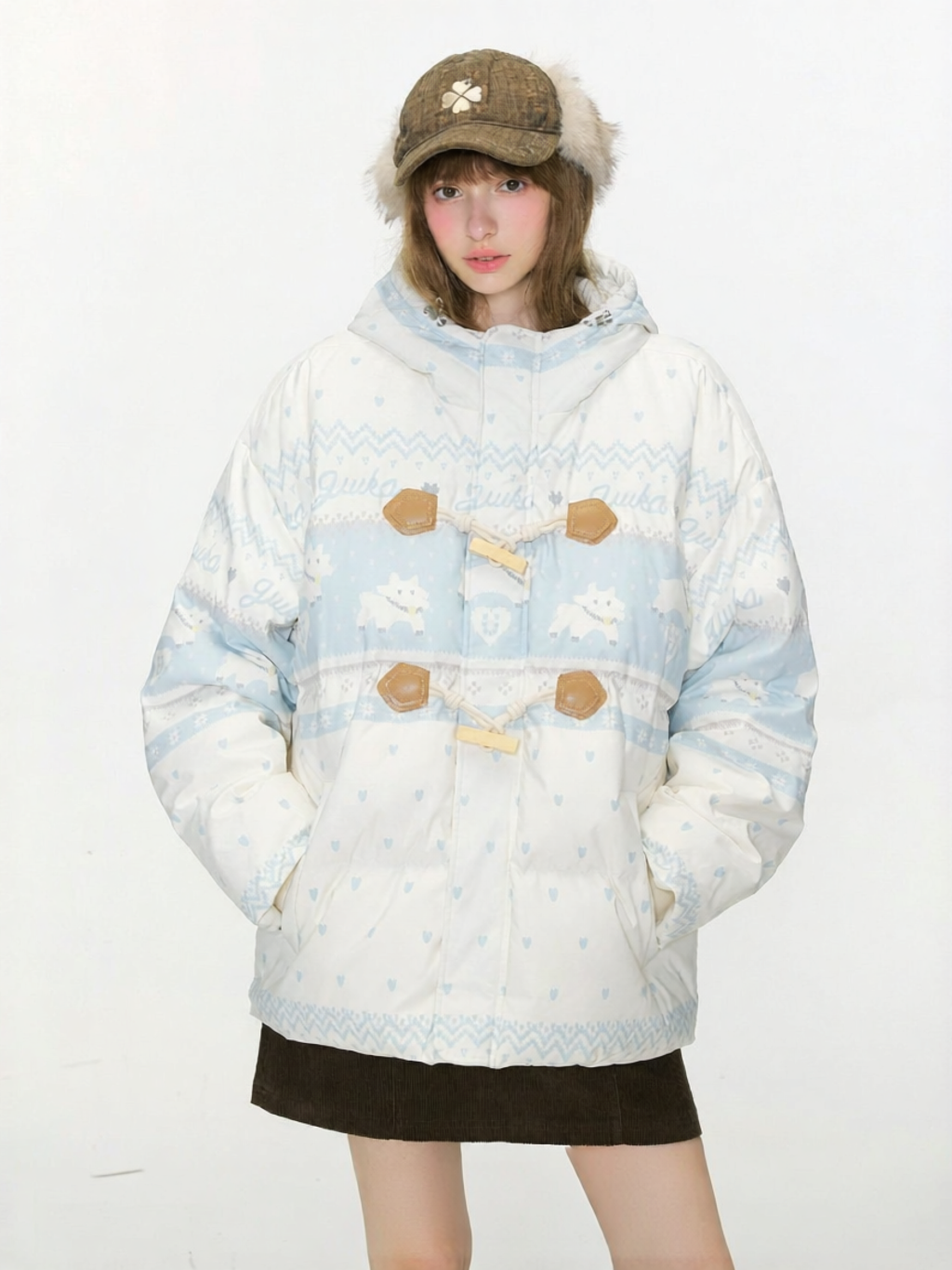 Guuka | Winter Down Jacket for Women with Thick Filled Hooded Coat and Sheep Print ราคา 5,898 บาท*ส่งฟรี