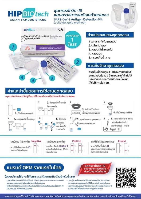 ชุดตรวจโควิด atk ชุดตรวจโควิดทางน้ำลาย HIP BIOtech แท้100% ชุดตรวจ ATK น้ำลาย ชุดตรวจ ATK จมูก ชุดตรวจโควิด 19 ชุดตรวจแอนติเจนเทส ชุดตรวจcovid19 (SAR-CoV-2) antigen detection kit