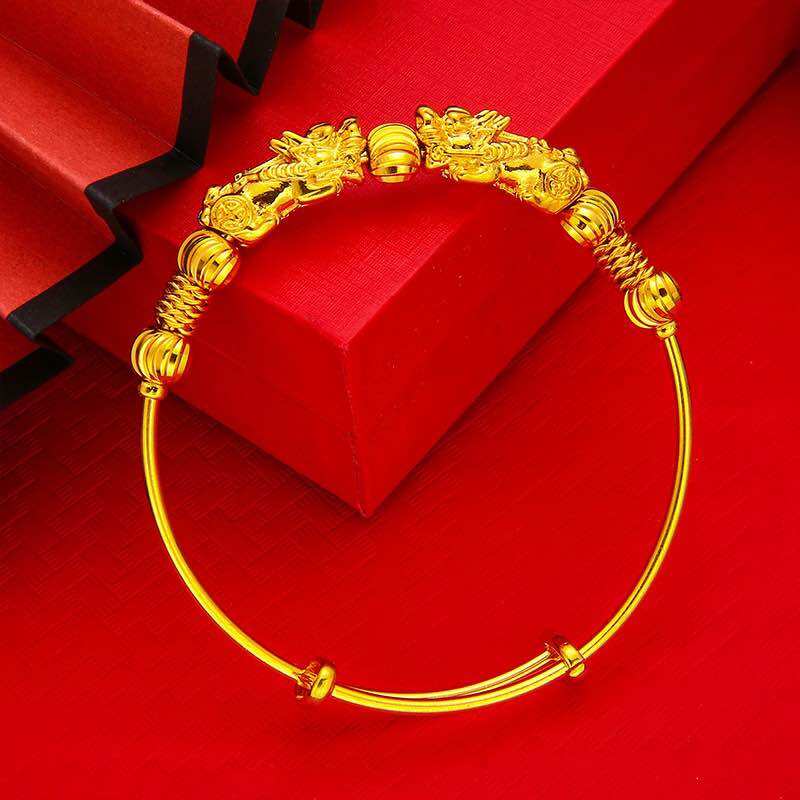 กำไลปี่เซียะคู่เป็นงานทองเหลือง 24k ปรับสายได้