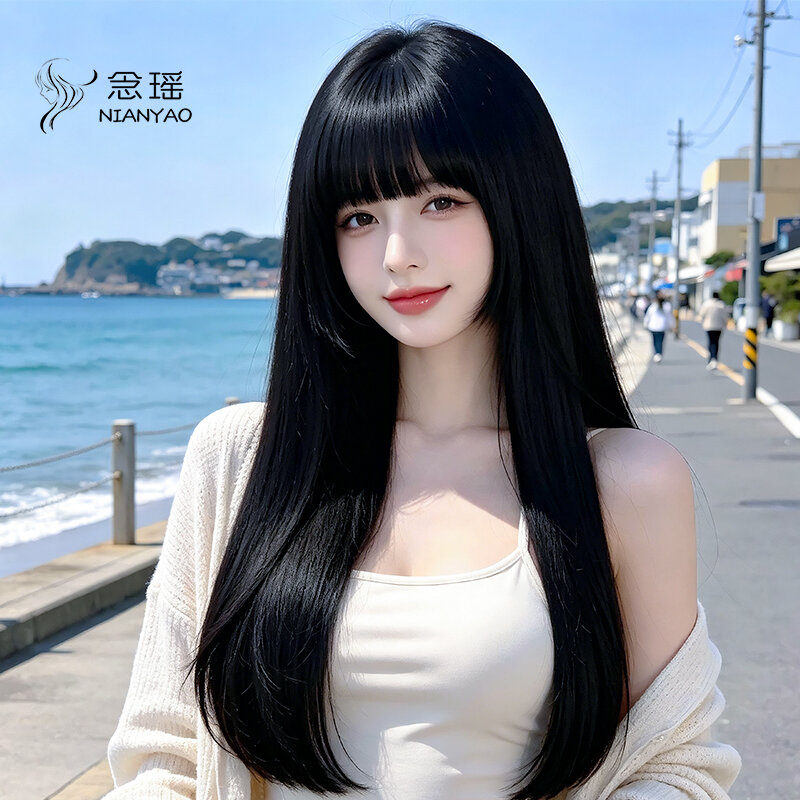NIANYAO | Natural Hair Silk Full Wigs With Cartoon Bangs Thin No Cap For Women ราคา 21,631 บาท*ส่งฟรี