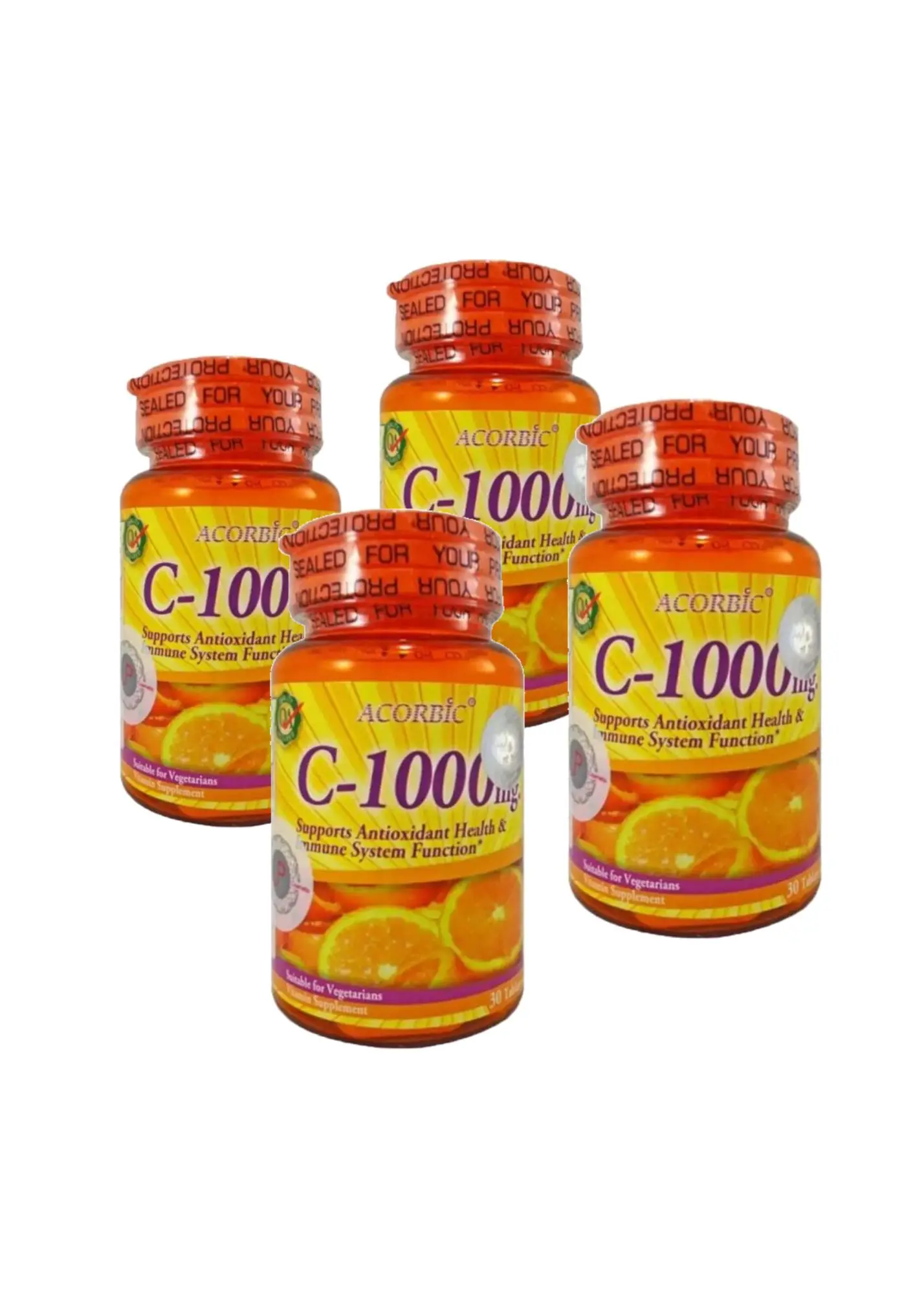 Acorbic VITAMIN C 1000 mg [ เซ็ต 4 กระปุก ] ผลิตภัณฑ์อาหารเสริม วิตามินซี 1000 mg ( 30 เม็ด / กระปุก )
