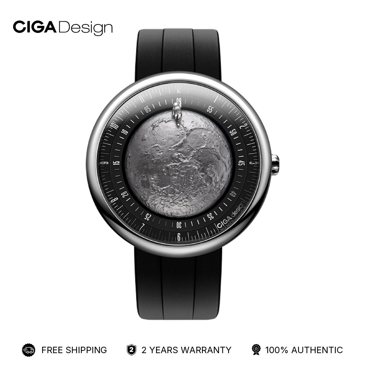 CIGA Design Mechanica Automatic Watch - Moon Walker Edition Set, Circular Strap Watch Made of Titanium. with Sapphire Crystal for Men and Women Comes with a Fluorine Rubber Watch Strap. It Is a Premium Gift. ราคา 54,359 บาท*ส่งฟรี
