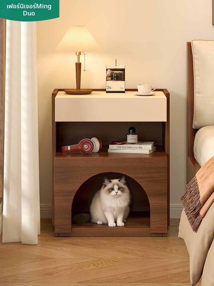 MINGDUO | Solid Wood Vintage Cream Multifunction Small Side Cabinet ราคา 4,589 บาท*ส่งฟรี