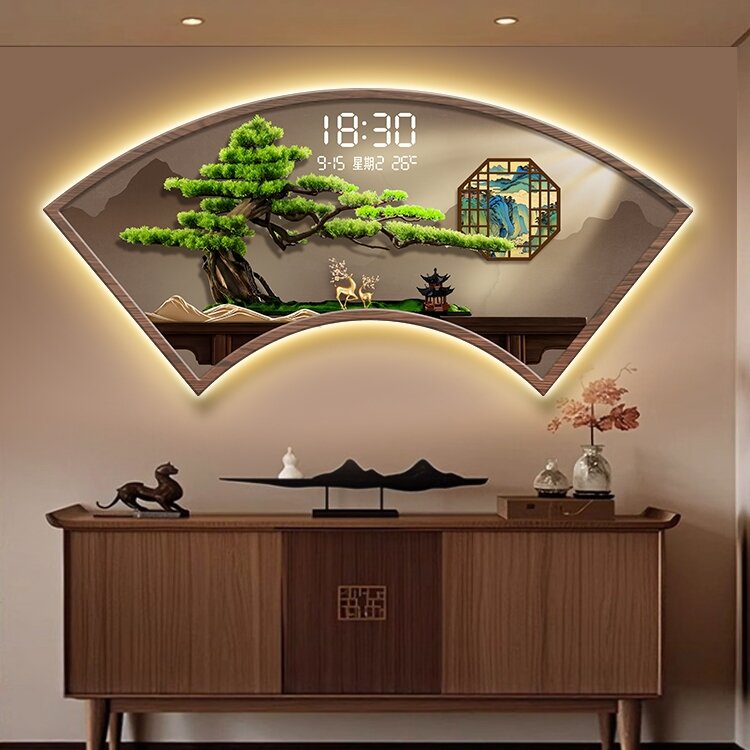 [XIANGTUYIN | Fan-shaped Entryway Decorative Painting with LED Clock High-end Chinese-style Landscape Painting,XIANGTUYIN | Fan-shaped Entryway Decorative Painting with LED Clock High-end Chinese-style Landscape Painting,] ราคา 4,378 บาท*ส่งฟรี