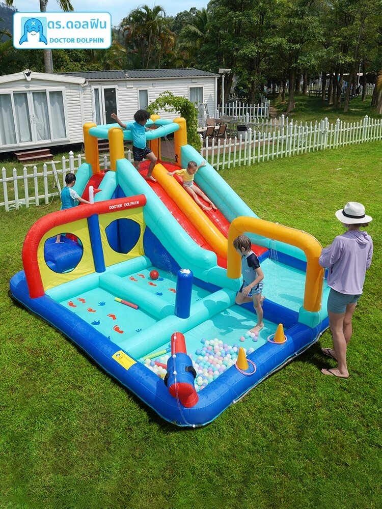 DOCTOR DOLPHIN | Double Slide Bouncy Castle Inflatable Playhouse ราคา 18,198 บาท*ส่งฟรี