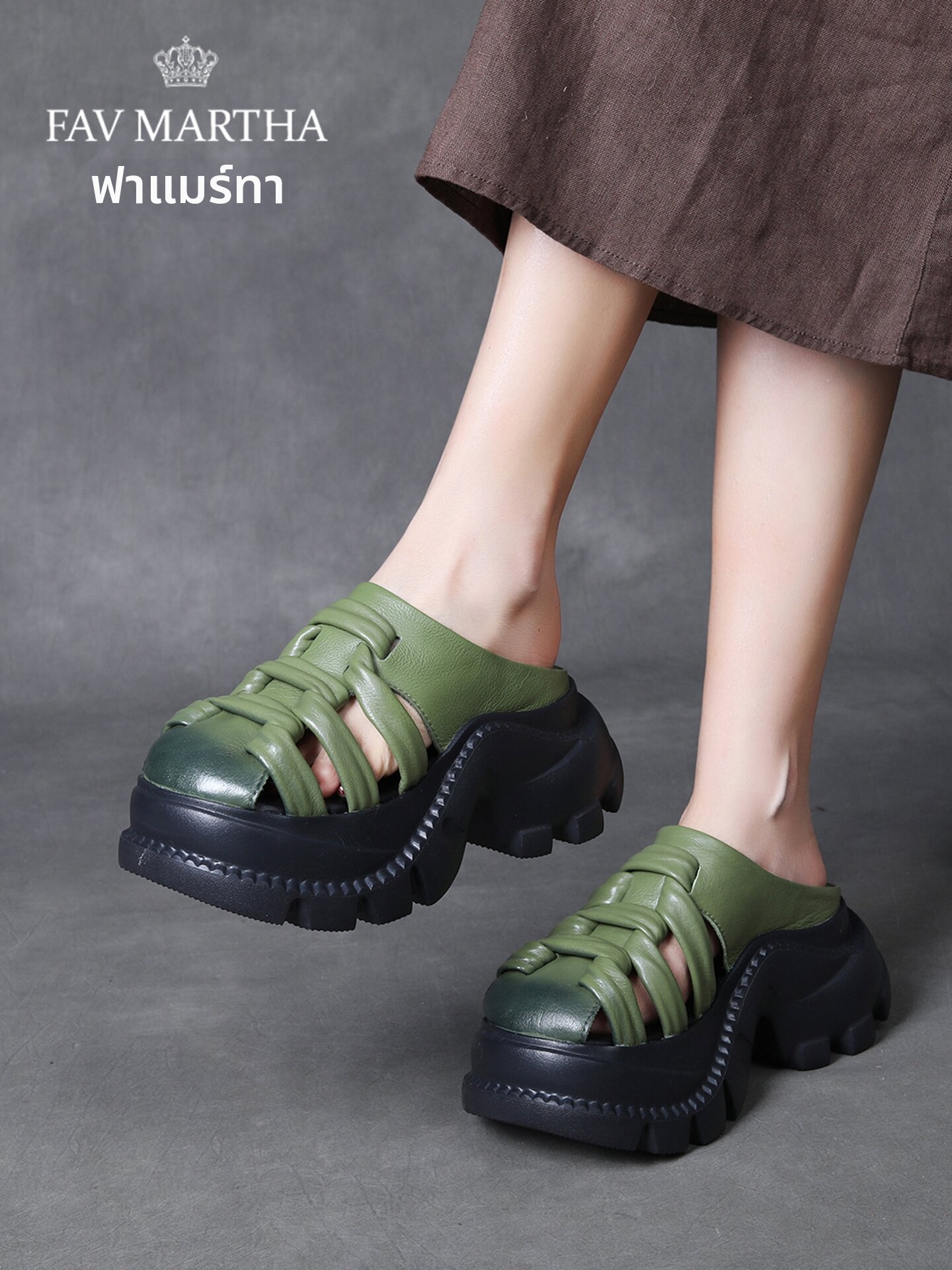 FAVMARTHA | Elegant Short-Friendly Retro Leather New Sandals ราคา 7,997 บาท*ส่งฟรี