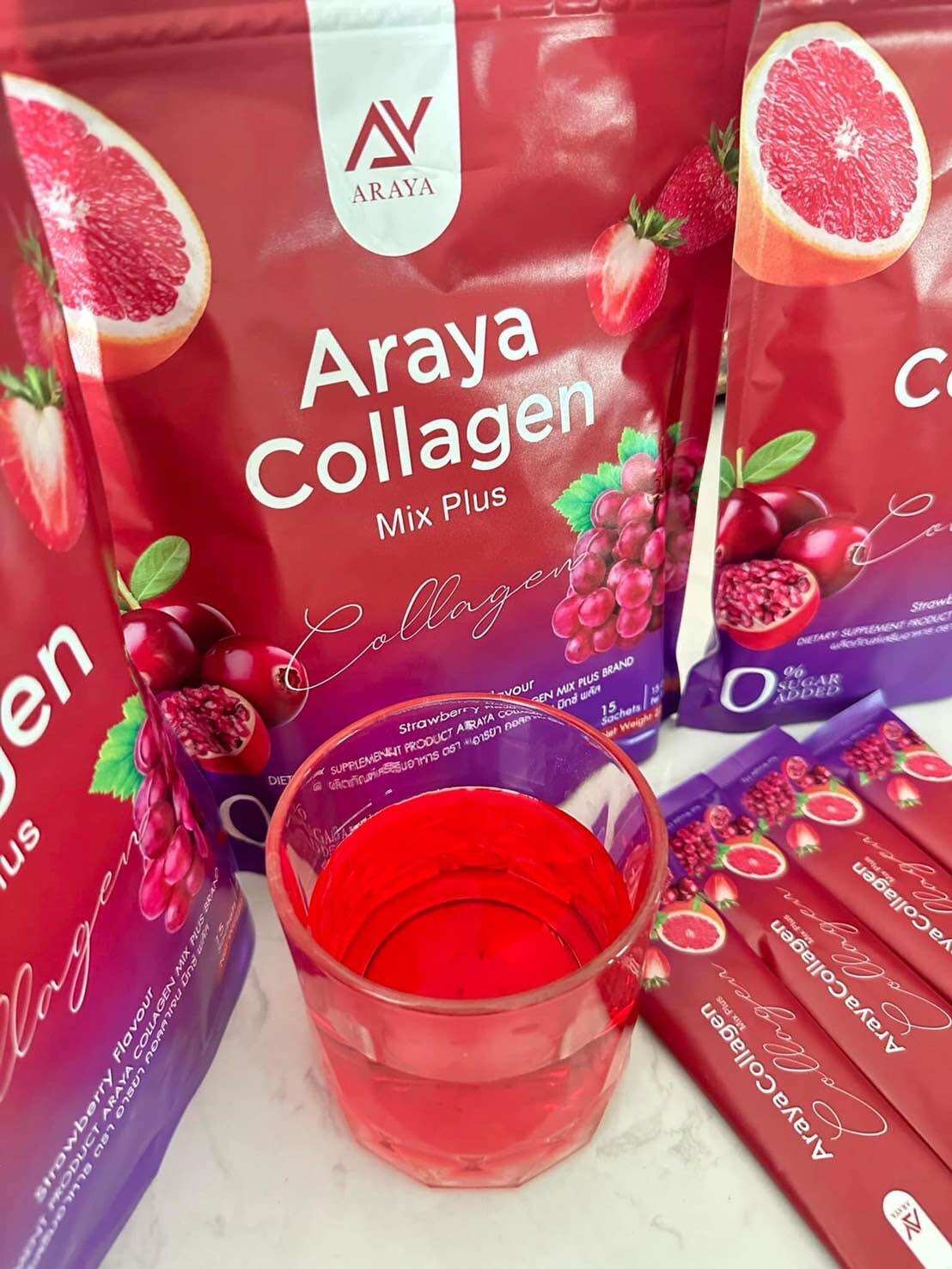 Araya collagen mixplus ซื้อ1 แถม 1 อารายาคออลลาเจนมิคพลัสถุงใหญ่จุใจขาวกระจ่างใส 0 แคลไม่อ่วน ( 2 ห่อ ราคา 390 บาท*ส่งฟรี