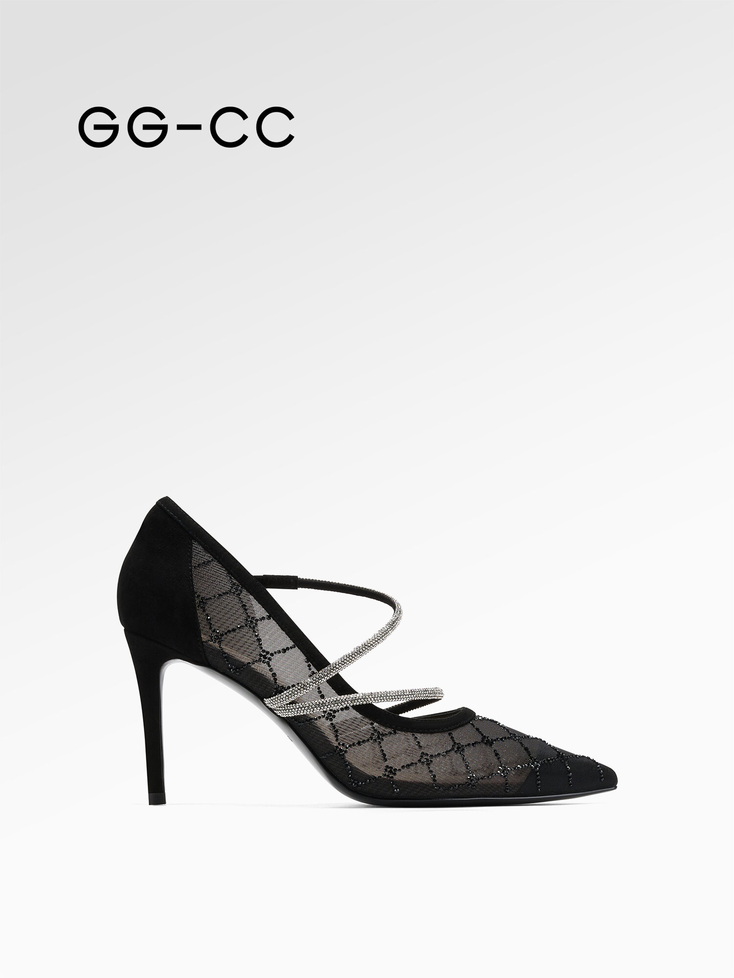 GG&CC | French Lace Rhinestone Stiletto Heels Black ราคา 8,246 บาท*ส่งฟรี