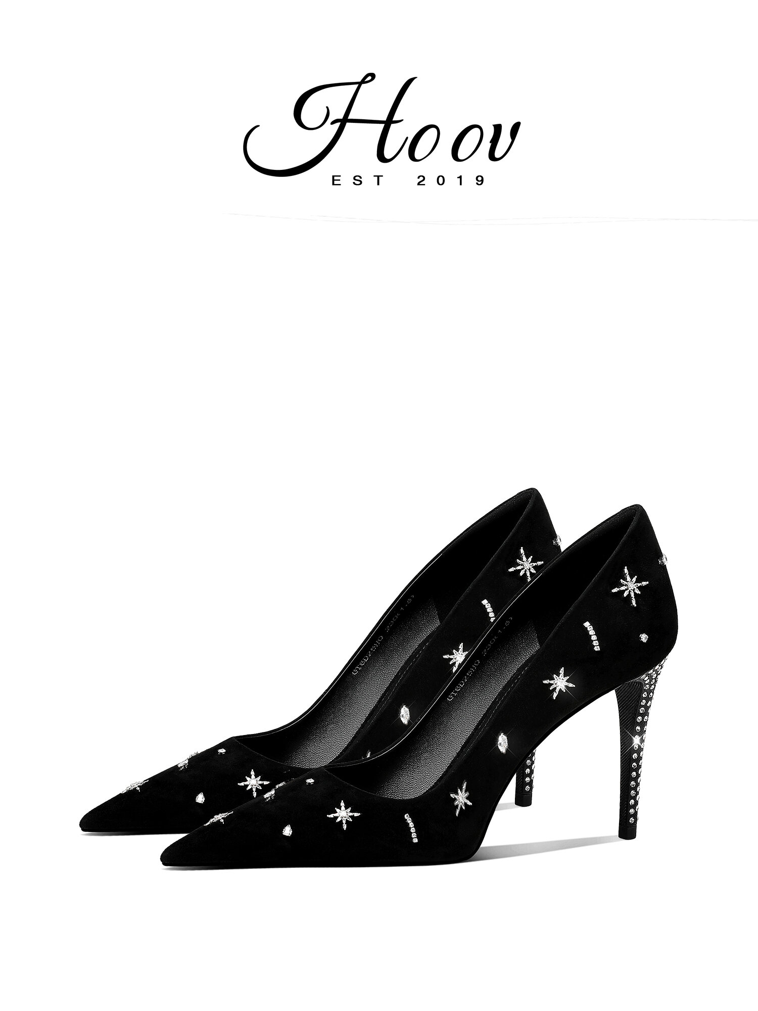 HOOV | Designer Zircon Leather High Heels ราคา 8,201 บาท*ส่งฟรี