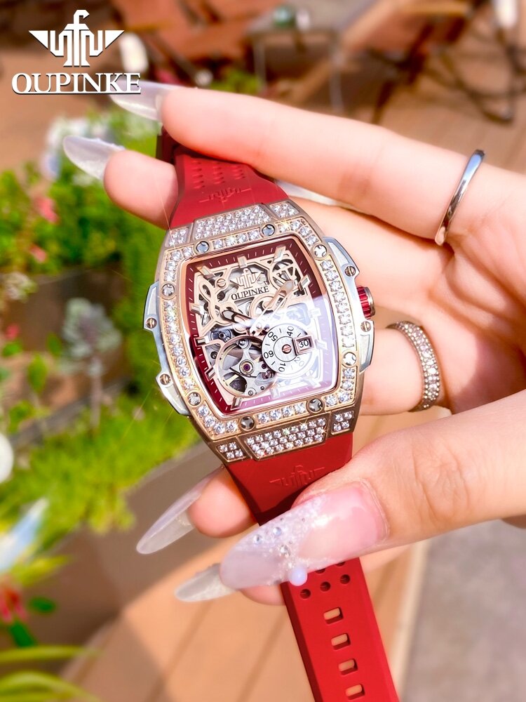 OUPINKE | Hollowed-out Crystal-studded Trendy Luxurious Niche Mechanical Women's Watch ราคา 13,662 บาท*ส่งฟรี