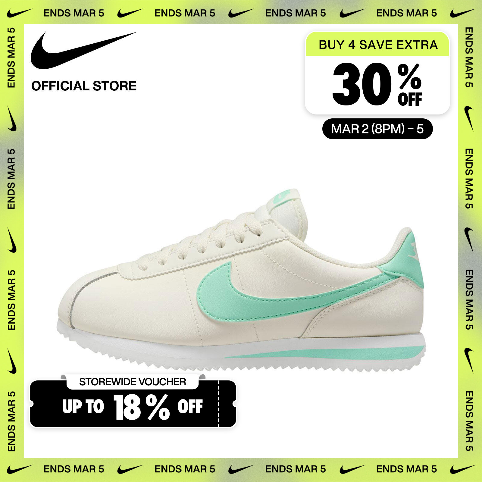Nike Women's Cortez Leather Shoes - Sail [DN1791-113] ราคา  2,816 บาท*ส่งฟรี
