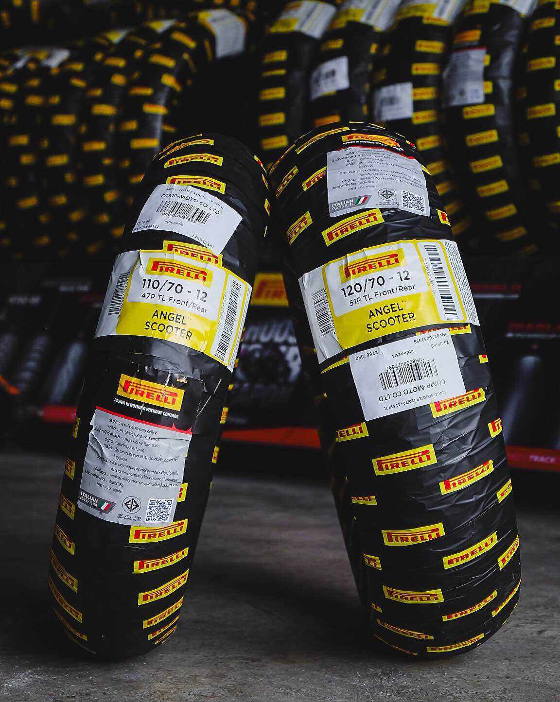 Pirelli Angel Scooter Tires for Vespa / Sprint / Prima / Lambretta, 3,900฿ Per Pair (25Th Year Model Tires)