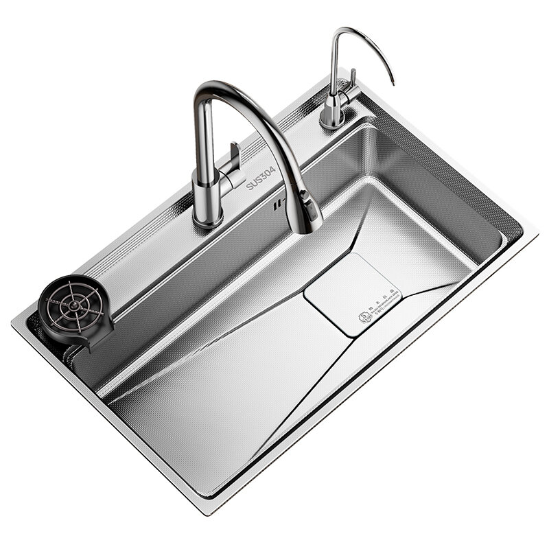 TAOSHI | SUS304 Stainless Steel Large Single Bowl Sink Side Drain Tabletop/Undermount Basin ราคา 5,644 บาท*ส่งฟรี