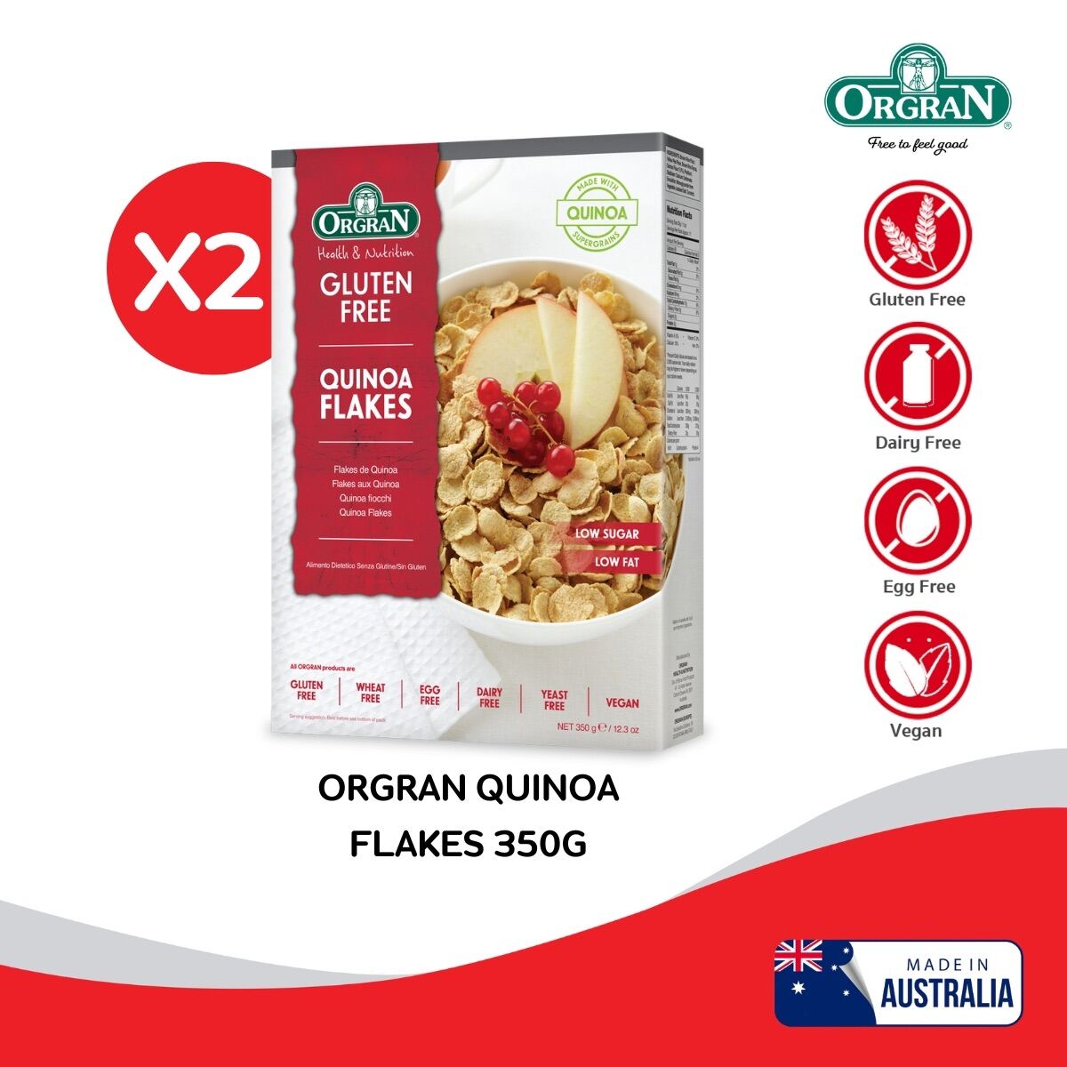 [แพ็คคู่] ORGRAN QUINOA FLAKES 350G ออร์แกรน ควินัว เฟลก อาหารเช้า