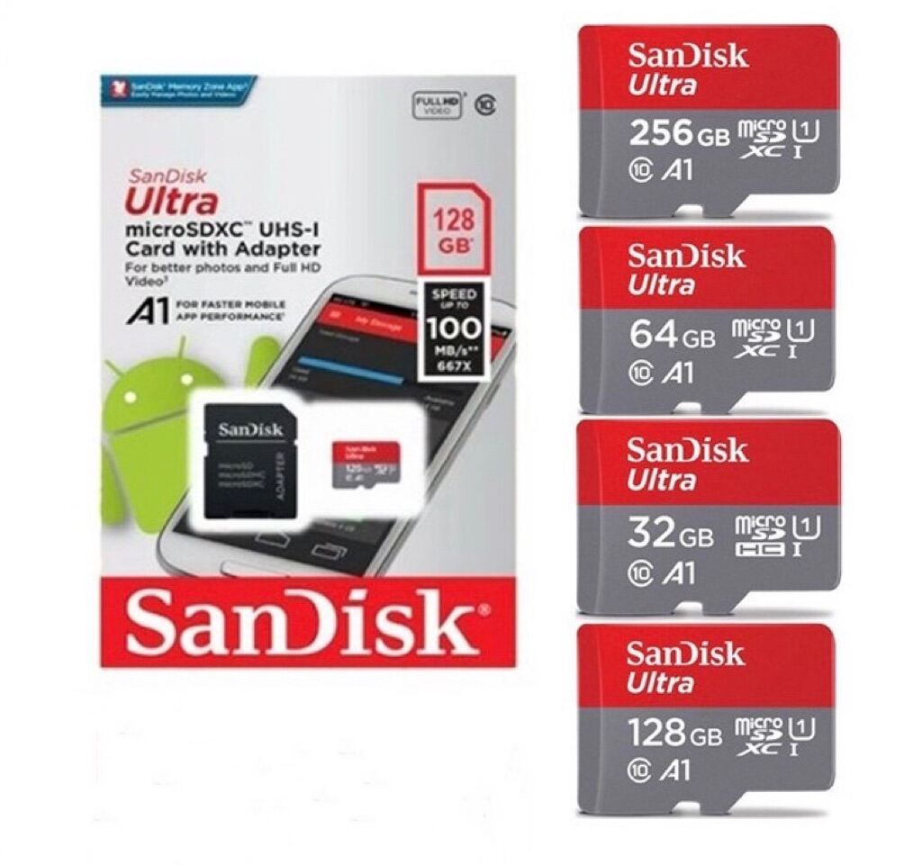 Sandisk Ultra Microsd Card ความเร็ว 100mbs ความจุ 32gb 64gb 128gb 256gb 512gb Class10 A1เมมโมรี่