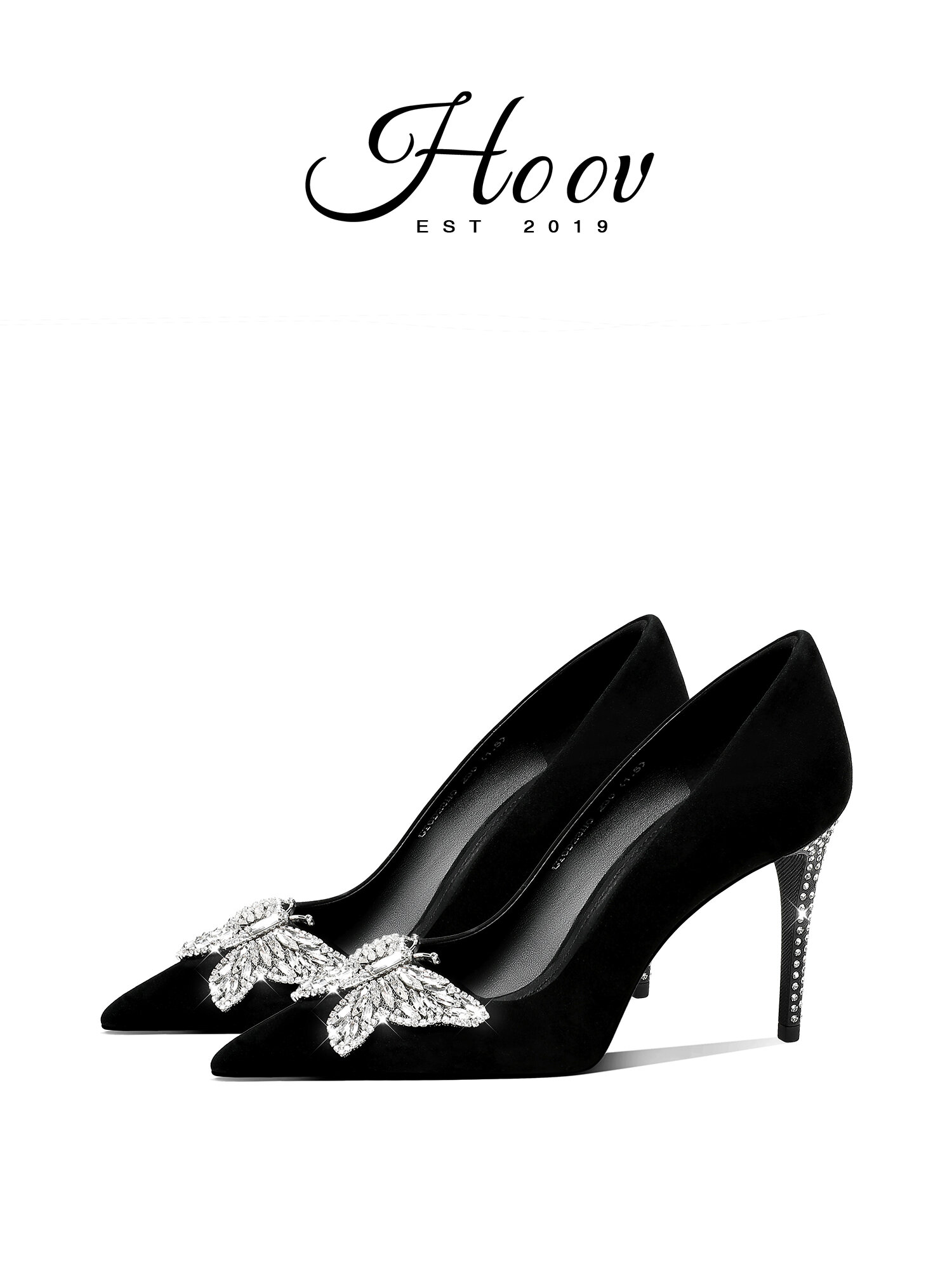 HOOV | Designer Water-drill Rhinestone Butterfly Velvet High Heels ราคา 7,966 บาท*ส่งฟรี