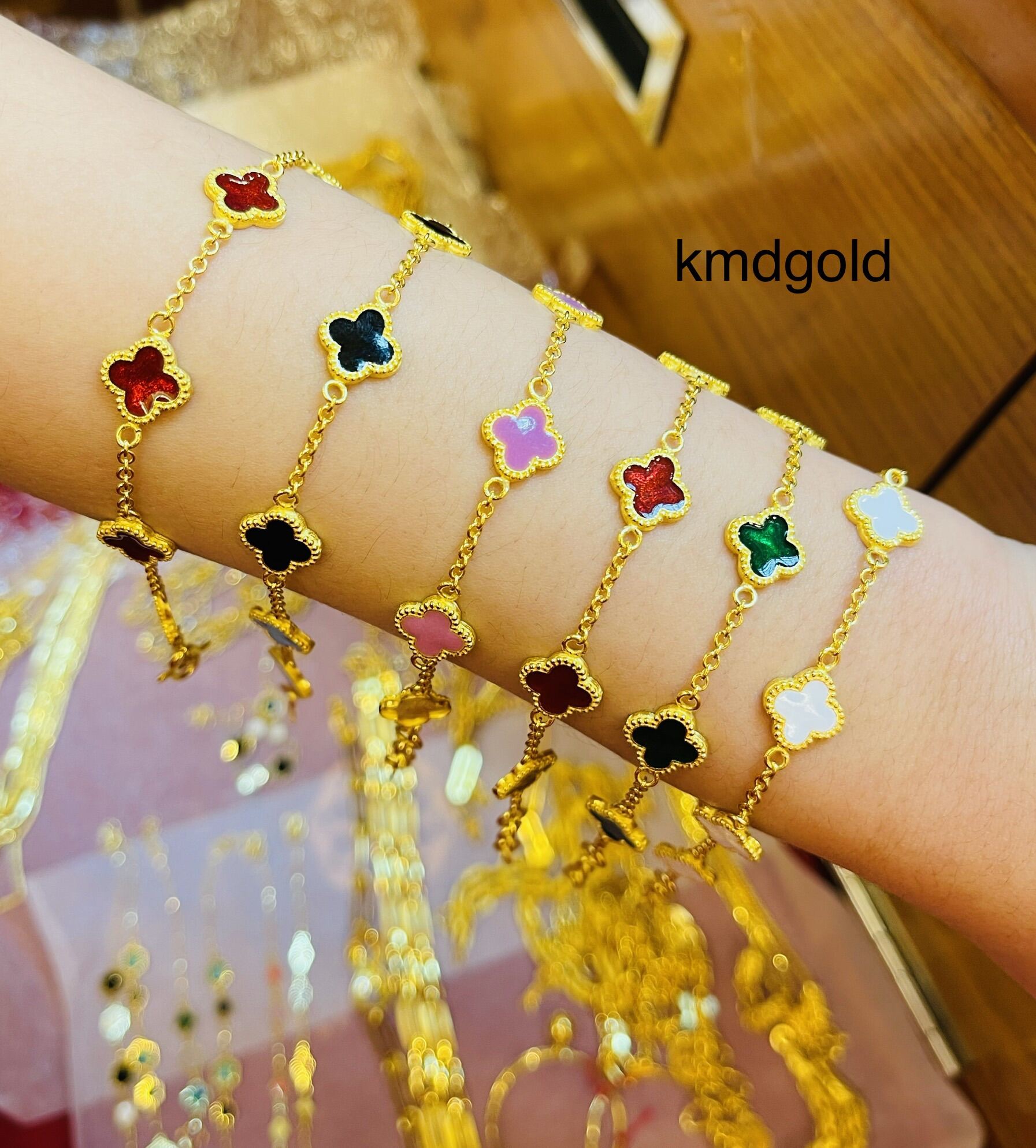 KMDGold สร้อยข้อมือทองแท้96.5%2สลึง ลายดอกไม้ฝรั่งเศสลงยา สินค้าขายได้จำนำได้ พร้อมใบรับประกันสินค้า