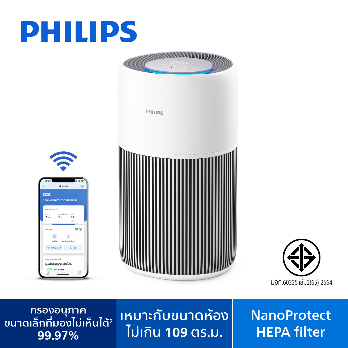 รูปสินค้า Philips Air Purifier AC2220 (up to 109 m2 area) เครื่องฟอกอากาศ AC2220/10 สำหรับห้องขนาด 109 ตร.ม.