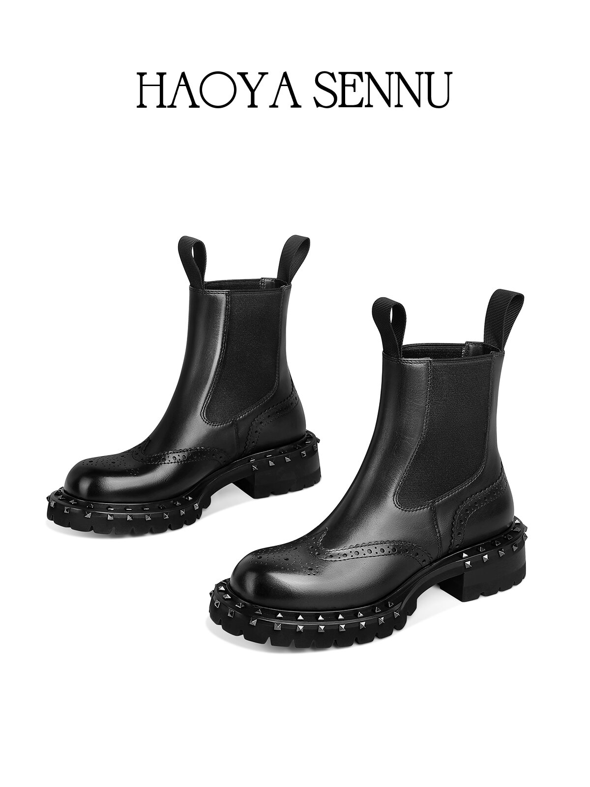 HAOYASENNU | Rivet Bottom Leather Short Boots Brogue Martin Style ราคา 9,202 บาท*ส่งฟรี