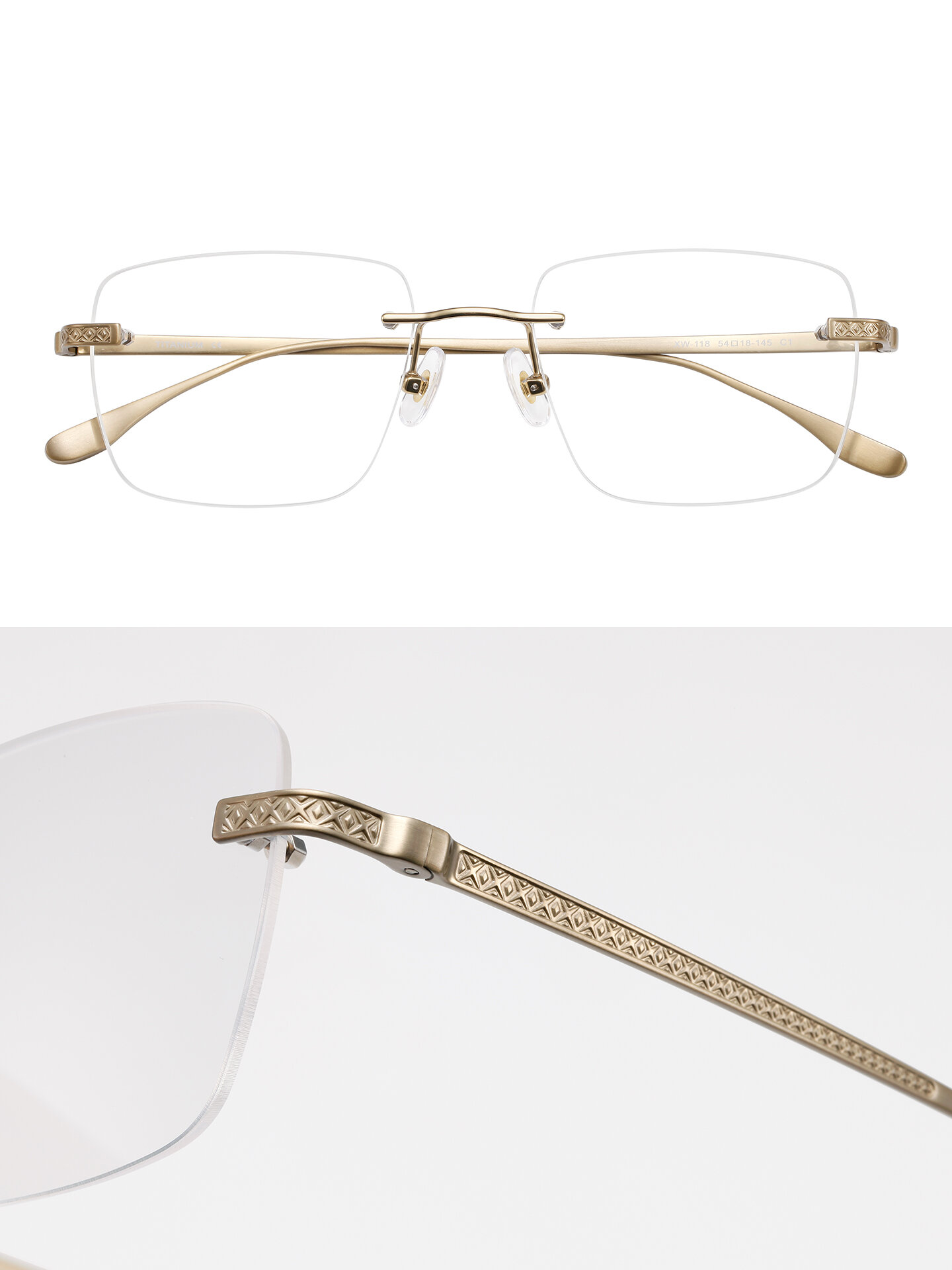 RIGO | Unframed Square Wide Rim Screw Lock Engraved Business Eyeglass Frame ราคา 8,403 บาท*ส่งฟรี