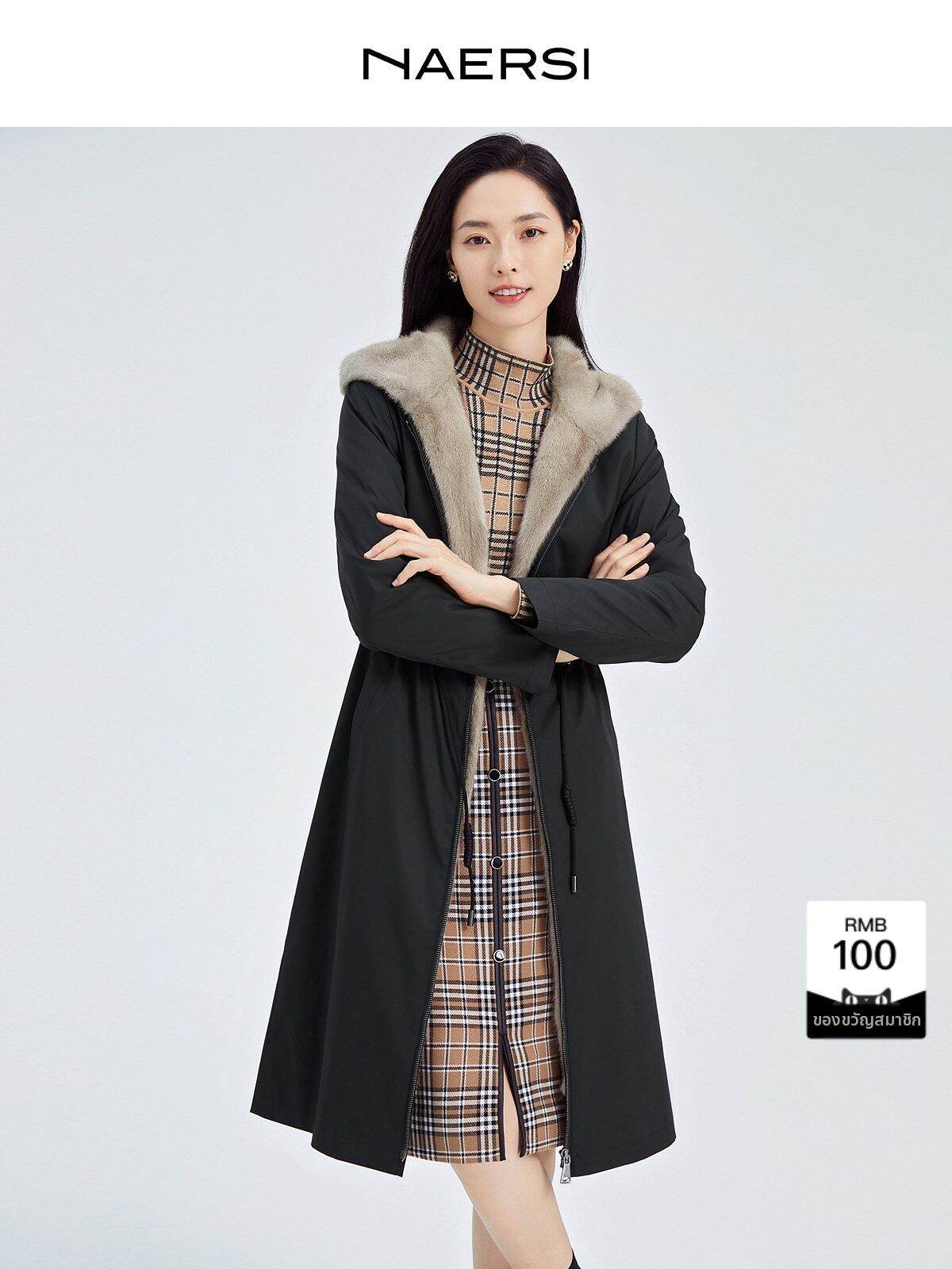 NAERSI | Mink Fur Overcoat Hooded