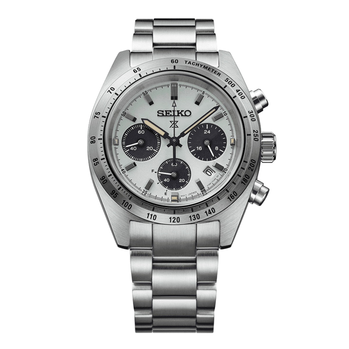 SEIKO SSC965P1 นาฬิกาข้อมือโซลาร์โครโนกราฟ 39 มม. หน้าปัดสีเขียวมิ้นท์ กระจกแซฟไฟร์ 100 ม. WR สายสแตนเลส ลำลอง สปอร์ต