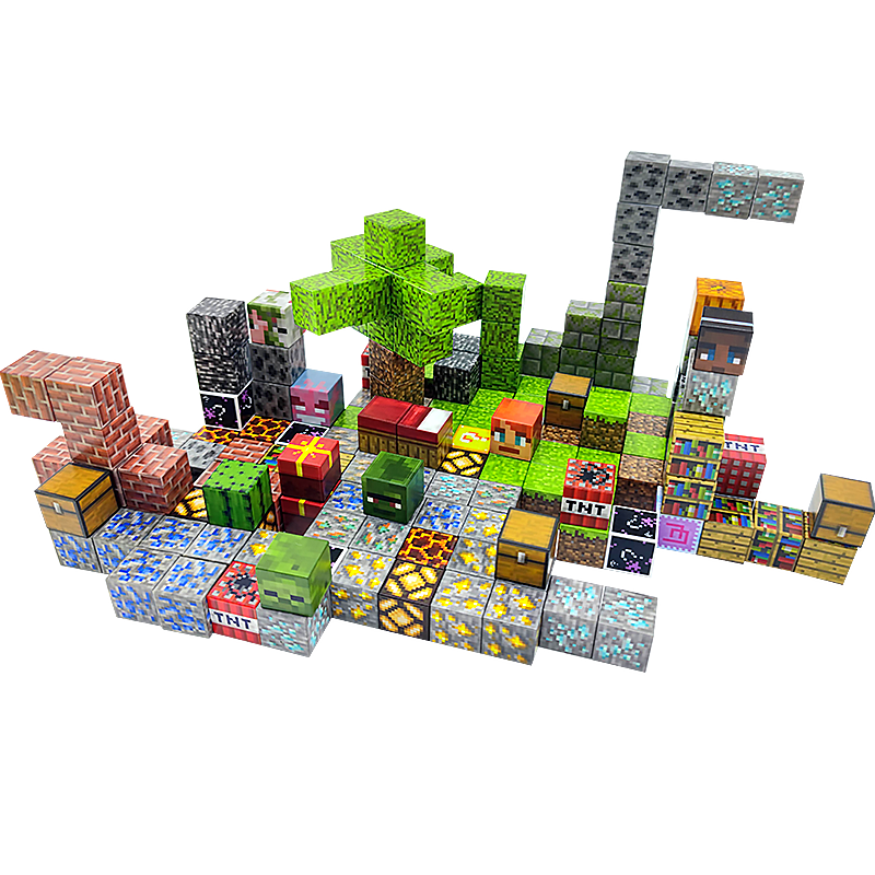 Minecraft บล็อกไม้แม่เหล็กบล็อกแม่เหล็กของเล่นอาคารแม่เหล็กประกอบ ...