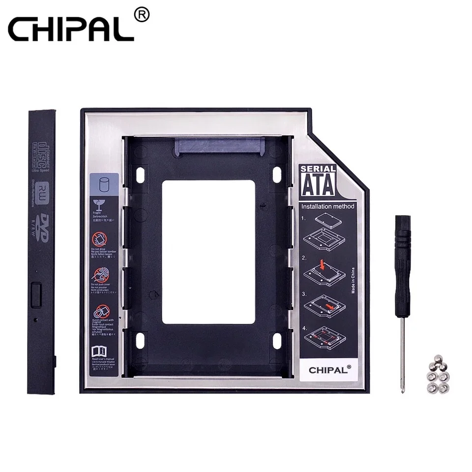 CHIPAL 2nd HDD Caddy 9.5mm SATA 3.0 2.5'' HD Hard Disk Drive Enclosure SSD Case Box For Laptop CD-ROM DVD-ROM Optical Bay