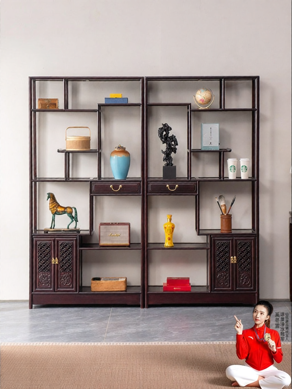XIANMINGYUAN | Zambian Blood Padauk Antique Display Cabinet New Chinese Style ราคา 31,473 บาท*ส่งฟรี