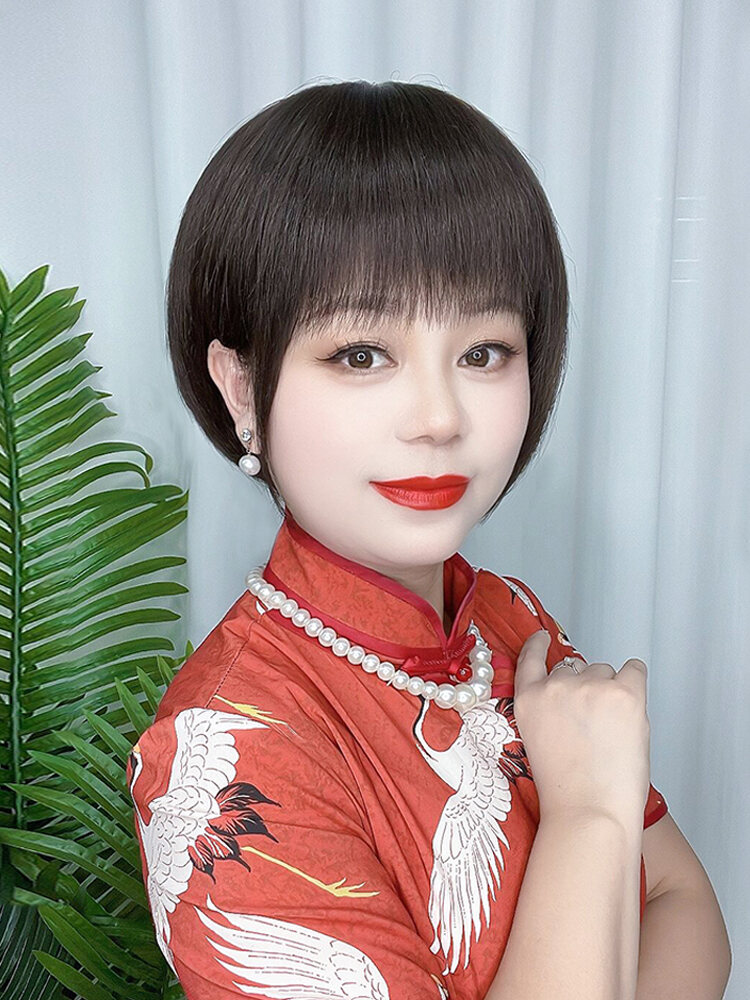 I's a wig | Age-defying Hand-woven Real Hair Full Wig Bob Cut For Elderly ราคา 5,208 บาท*ส่งฟรี