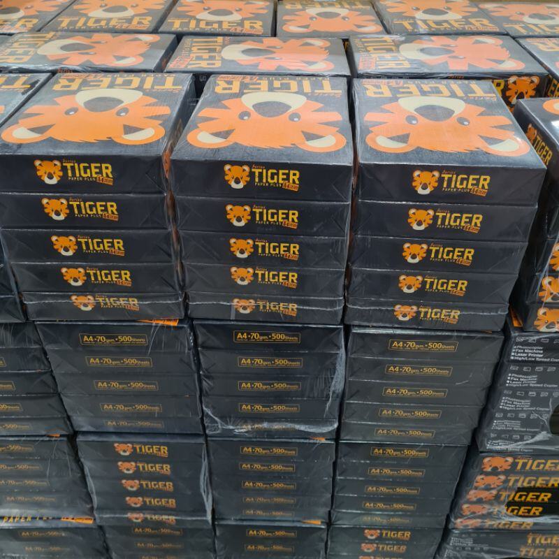 กระดาษ A4 70แกรม Tiger (A4) ยี่ห้อไทเกอร์ Tiger Paper Plus กระดาษถ่ายเอกสาร  กระดาษปริ้นท์ใบปะหน้าสินค้า ใช้ดี ถูกสุดๆ มีให้เลือกทั้ง 500 แผ่นและ 250  แผ่น กระดาษปริ้นงานกระดาษขาวกระดาษปอนด์ขนาด A4 ขาวสะอาดทั้ง 2  ด้านปริ้นง่ายไม่ติดเครื่อง ไทเกอร์ ...