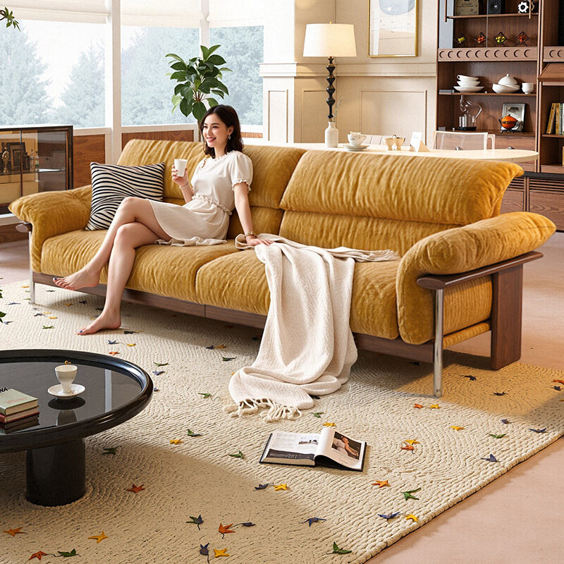 YIWO | Easy-to-Remove Anti-claw Velvet Fabric Sofa Walnut Wood Frame ราคา 31,627 บาท*ส่งฟรี
