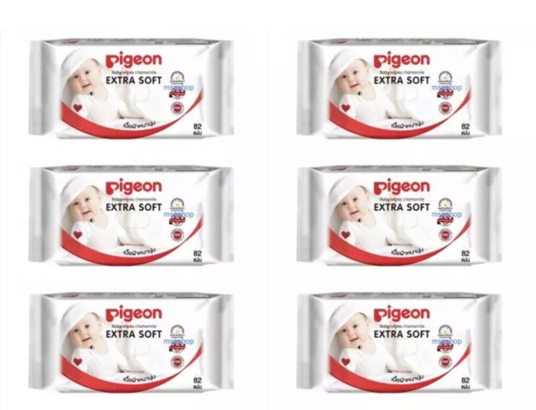 Pigeon baby wipes ทิชชู่เปียก พีเจ้น สูตรคาโมมายด์ Extra Soft 6ห่อ X 82 แผ่น