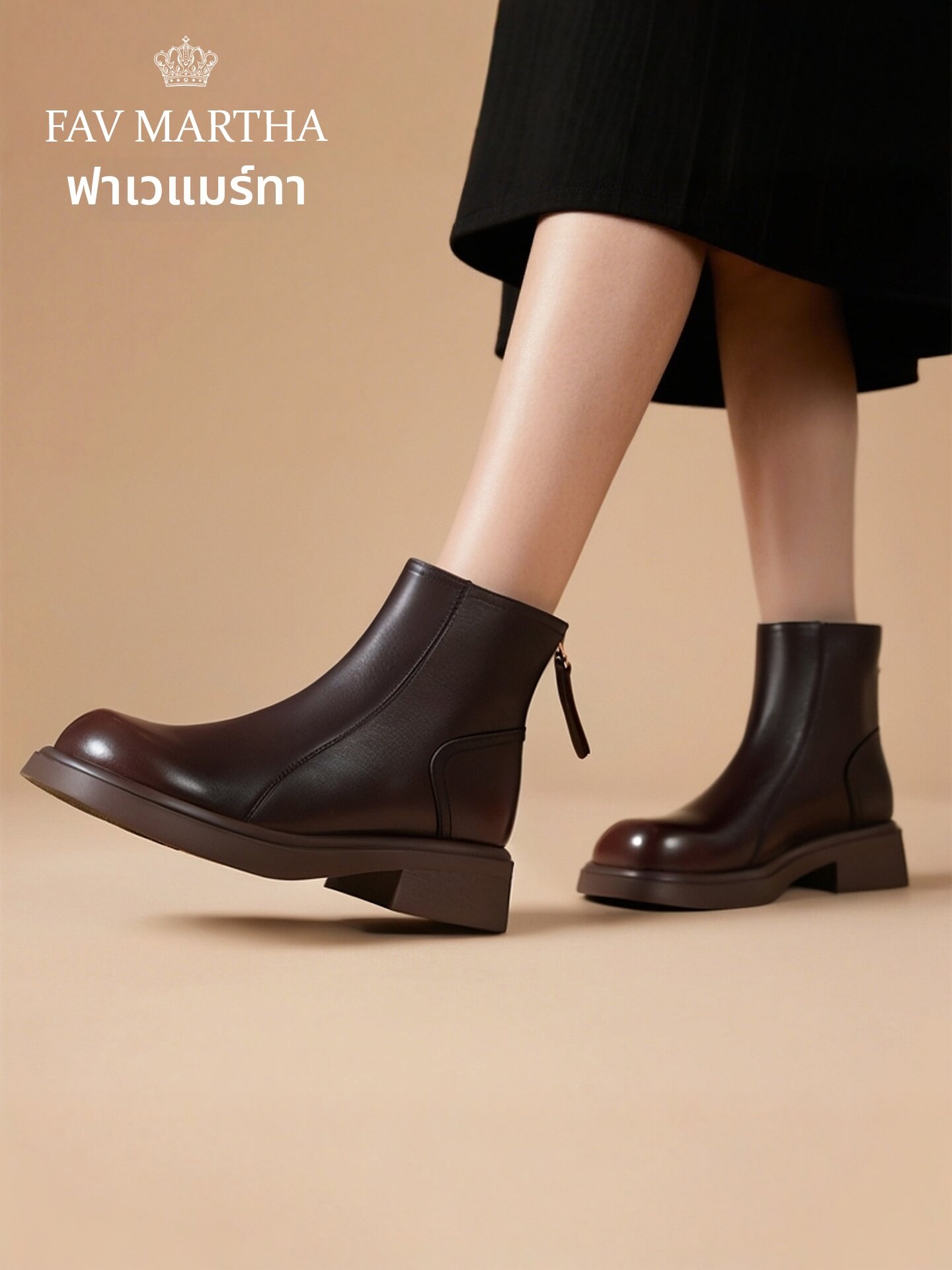 Luxury Faux Fur Lined Leather Boots Retro ราคา 8,207 บาท*ส่งฟรี