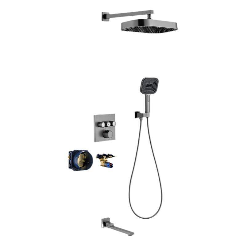 AZOS | Wall-Mounted Pressure Boosting Showerhead Set with Concealed Installation and Hotel-Style Thermostatic Pre-Installation Brass Gunmetal ราคา 7,303 บาท*ส่งฟรี