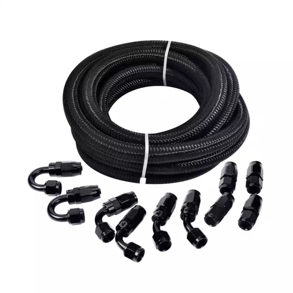 5 Meter AN8 Braided Gas/Oil/Fuel Hose Line with Swivel Hose End Fitting Kits Nylon Stainless Steel Braided Brake Gas/Oil/Fuel Line Hose