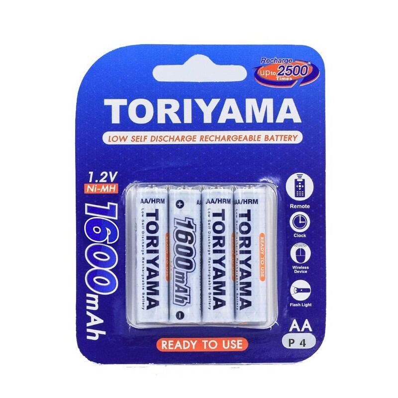 ถ่านชาร์จ Toriyama AA 1600mAh (Ni-Mh) แพค 4 ก้อน