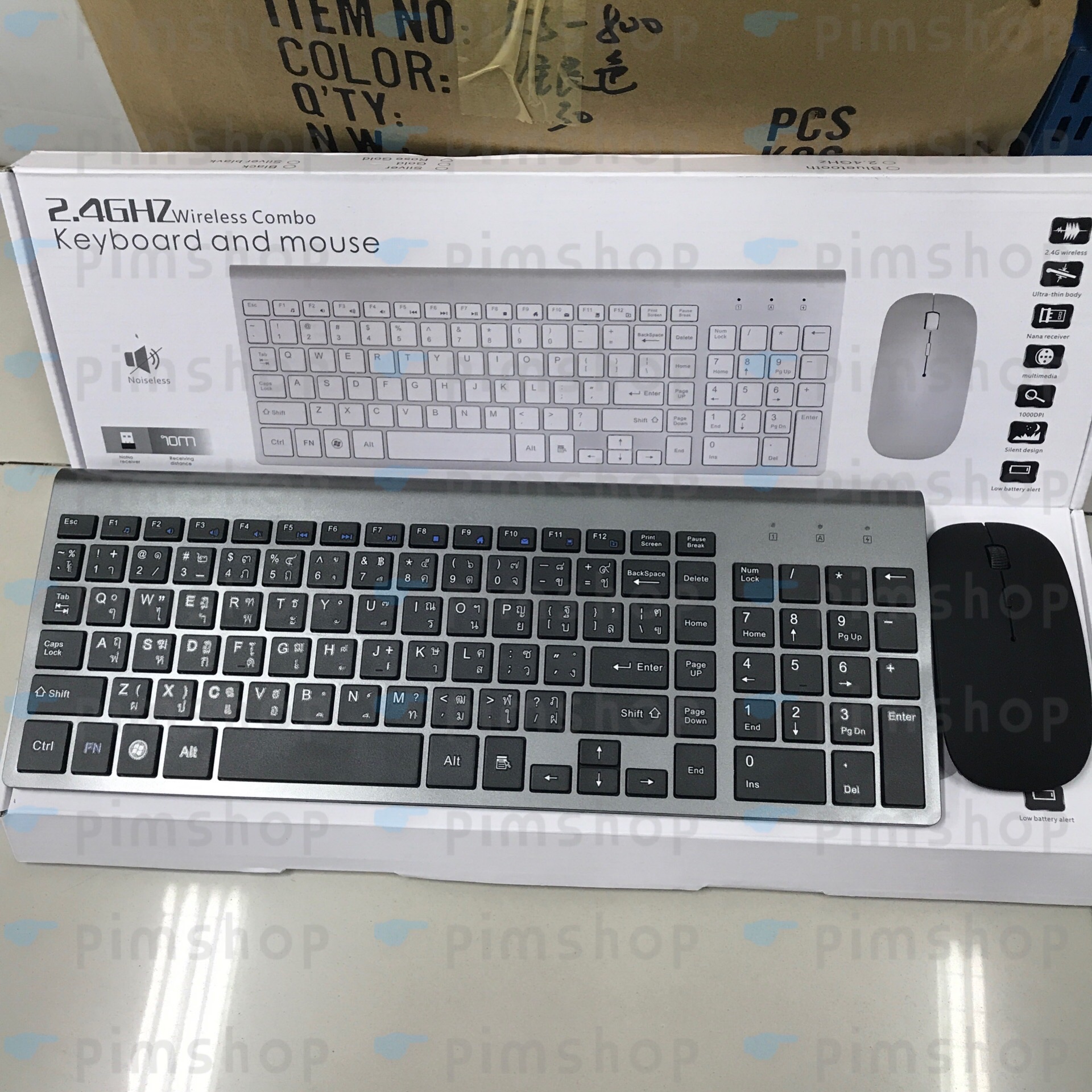 [Wireless Office Keyboard] ชุดเมาส์ คีย์บอร์ด ไร้สาย แป้นพิมพ์ไทยอังกฤษ Wireless  EN/TH English and Thai Layout PC keyboard ULTRA THIN 2.4G Wireless USB Combo Keyboard+Mouse for PC Smart TV