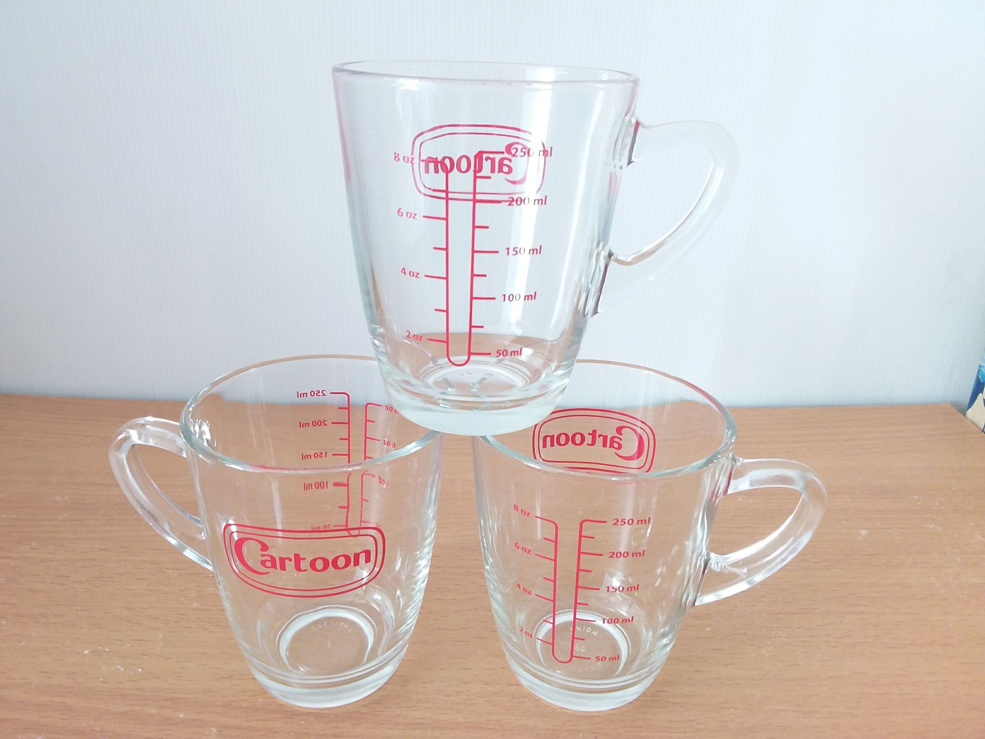 แก้ว Cartoon 3 ใบ แก้วตวง แก้วชงกาแฟ แก้วน้ำ แก้วทำเครื่องดื่ม สเกลมาตรฐาน ขนาด 8 oz /250ml.