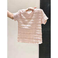 La Chapelle | เสื้อยืดคอ rund แขนสั้น ขอบริ้วสีฟ้า สำหรับฤดูร้อน