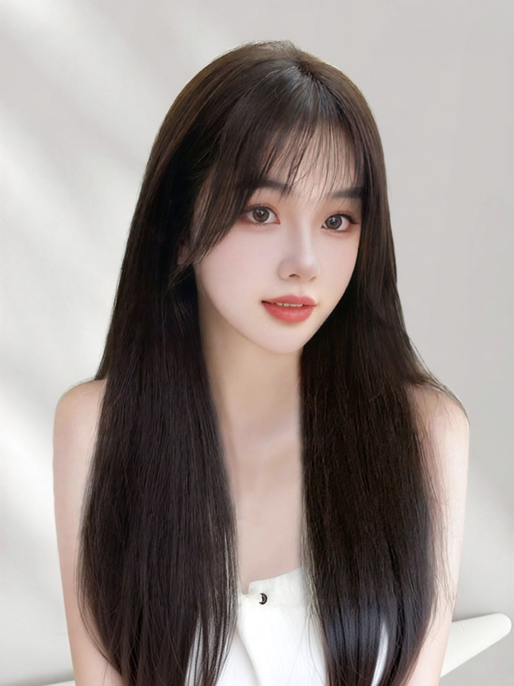 MENGSIQIAN | Natural Real Hair Full Lace Front Wig Black Long Straight Air Bangs ราคา 34,145 บาท*ส่งฟรี