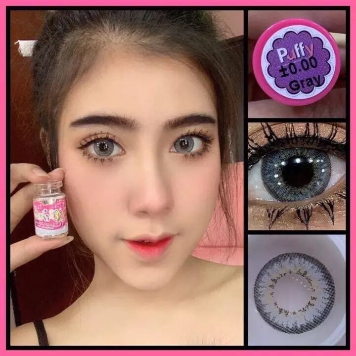 Puffy/opal gray บิ๊กอายส์สีเทาอมฟ้า ตาคม สวย ฝาดำ ฝาขาว ราคา 65 บาท*ส่งฟรี