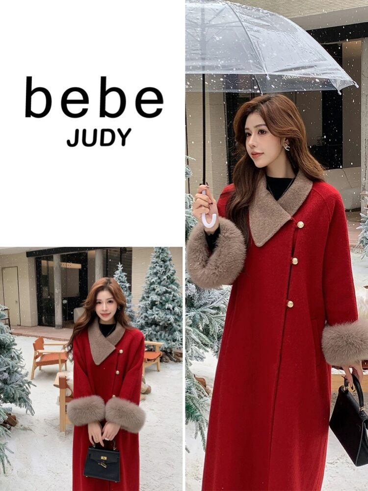 Bebe Judy เสื้อคลุมคริสต์มาส ฤดูใบไม้ร่วง ฤดูหนาว ขนสัตว์ เสื้อโค้ท ผู้หญิงขนสุนัขจิ้งจอกสองด้านแคชเมียร์ปีใหม่แขนยาวความยาวกลาง เสื้อโค้ท ราคา  22,147 บาท*ส่งฟรี