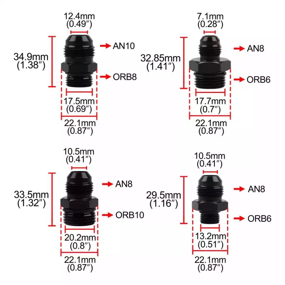 GF20 Male Adapter Fitting Black ORB ORB-6 ORB-10 ORB-10 O-ring Boss to ...
